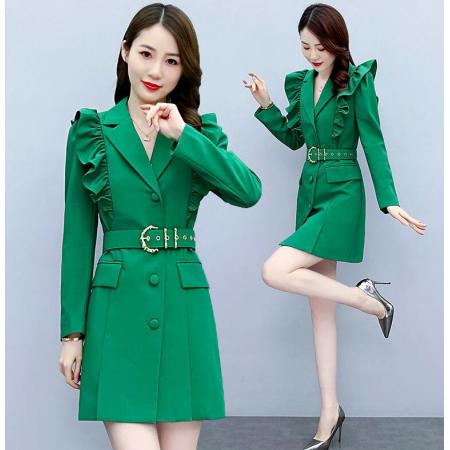 YF87137# 绿色风衣女秋装新款别致设计感时尚减龄显瘦小个子休闲外套