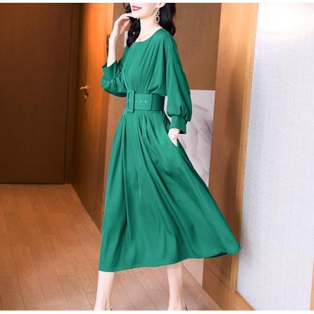 PS15766# 春装新款减龄女装洋气时髦法式气质中长款绿色一字肩连衣裙 服装批发女装直播货源