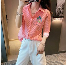 PS32516# 粉色条纹衬衫...