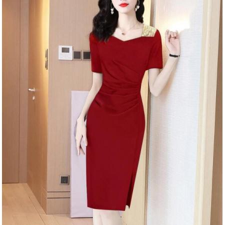 PS34014# 连衣裙新款女夏女士修身气质洋气OL包臀裙一步裙红色裙子夏季 服装批发女装直播货源