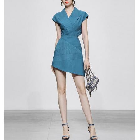 PS35828# 夏季女装新款时尚气质两件套湖蓝色无袖上衣高腰短裙裙子套装 服装批发女装直播货源