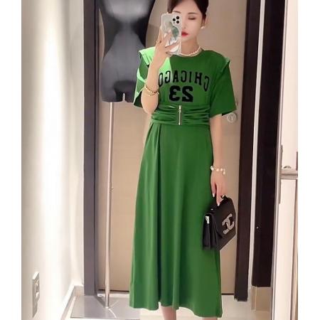 PS41567# 裙子女夏季新款中长款设计感字母印花收腰连衣裙