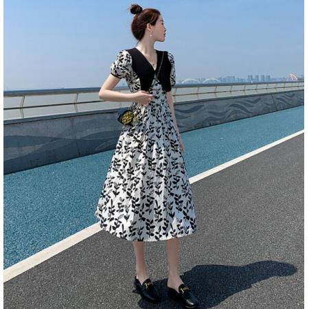 PS43203# 法式娃娃领连衣裙新款韩版夏季高腰显瘦印花高级感茶歇裙子 服装批发女装直播货源