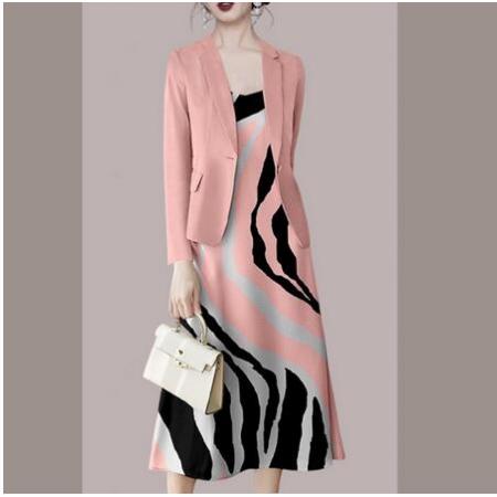 TR15039# 秋季女装新款气质西装套装粉色西服时尚连衣裙两件套 服装批发女装服饰货源
