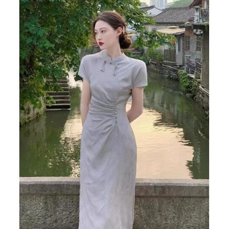 TR25127# 新中式改良旗袍连衣裙女春季复古气质小众收腰长裙子 服装批发女装服饰批发