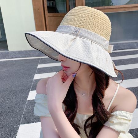 TR31961# 韩版夏季帽子女镶钻字母标格子彩胶防晒遮阳帽网眼透气大沿太阳帽 帽子批发