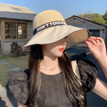 TR31965# 韩版夏季帽子女时尚字母织带大沿透气渔夫帽户外防晒太阳帽新 帽子批发