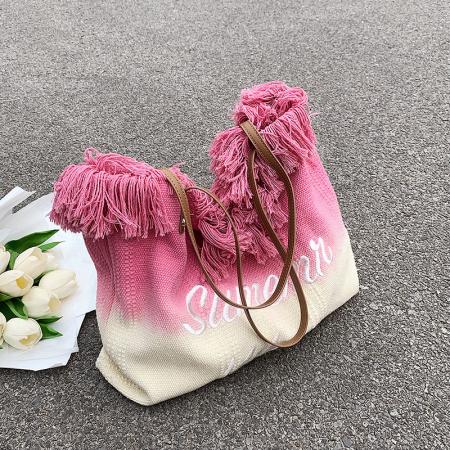 TR33486# 韩系时尚小众包包女大容量布艺托特包新款洋气毛线流苏单肩手提包 包包批发女包货源