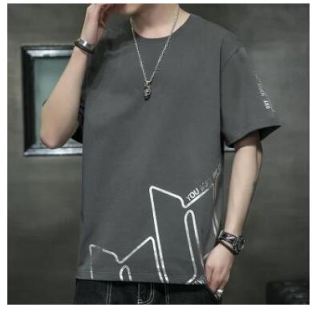TR35308# 短袖T恤男士夏季韩版潮流烫金时尚宽松休闲短袖
