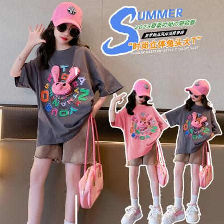 TR40521# 女童夏款T恤新款韩版洋气中大童网红时髦短袖儿童中大童T恤 童装批发童装货源
