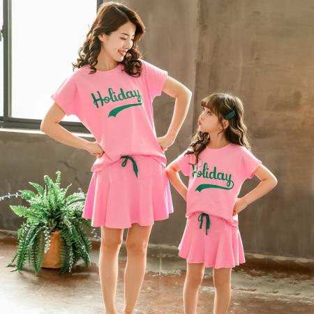 TR40572# 新款韩版童套装亲子装女童夏装中大童短裙两件套童装一件代发 童装批发童装货源