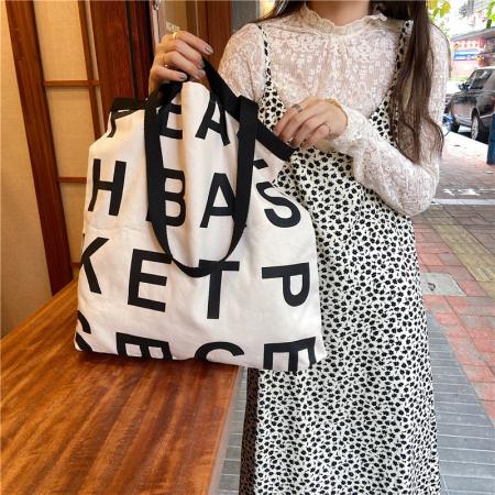 TR53810# 韩国同款字母logo慵懒风大容量购物袋帆布包袋批发三色入 包包批发女包货源