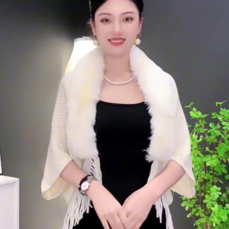 TR57258# 【贵妇毛领流苏披肩】秋冬保暖气质开衫女士洋气百搭宽松披肩外穿