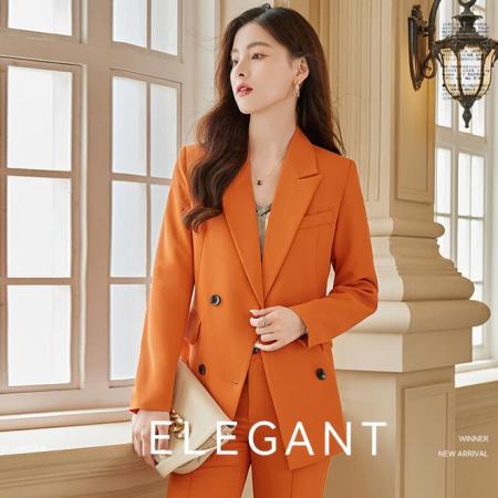TR59664# 高级感炸街橙色西装外套女秋季新款职业气质女神范总经理西服套装