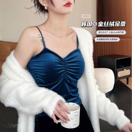 TR60053# 金丝绒保暖吊带背心女一体式带胸垫乳胶杯可调节肩带打底女士内衣 服装批发女装批发服饰货源