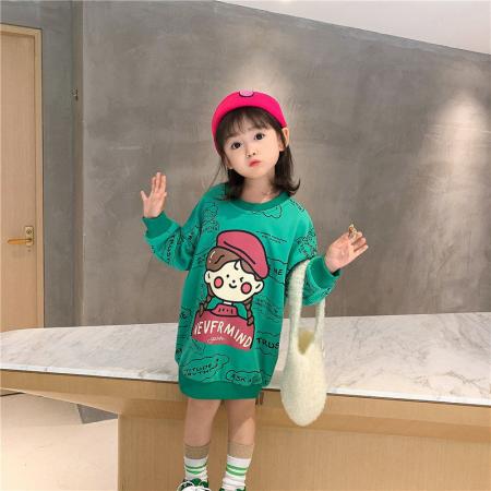 TR60301# 女童春秋新款卫衣小女孩中长款百搭卡通卫衣裙韩版长袖时髦上衣潮 童装批发