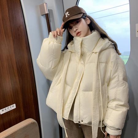 TR60473# 冬季新款蝴蝶结系带韩版羽绒棉服短款连帽加厚时尚小个子外套