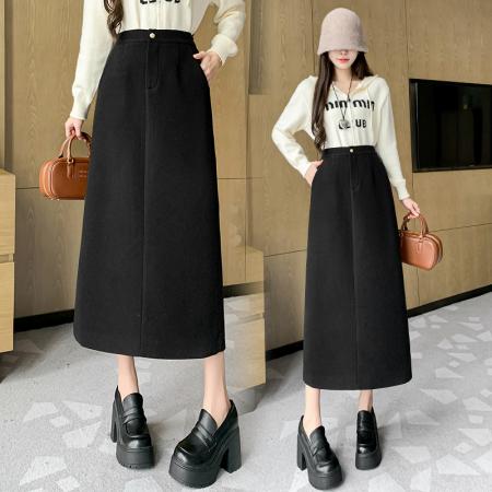 TR61131# 长款半身裙女冬装新款小A毛呢裙子梨形身材高腰显瘦呢子长裙 服装批发女装批发服饰货源
