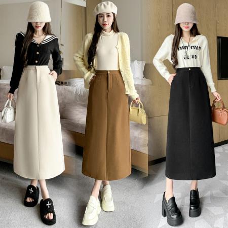 TR61131# 长款半身裙女冬装新款小A毛呢裙子梨形身材高腰显瘦呢子长裙 服装批发女装批发服饰货源