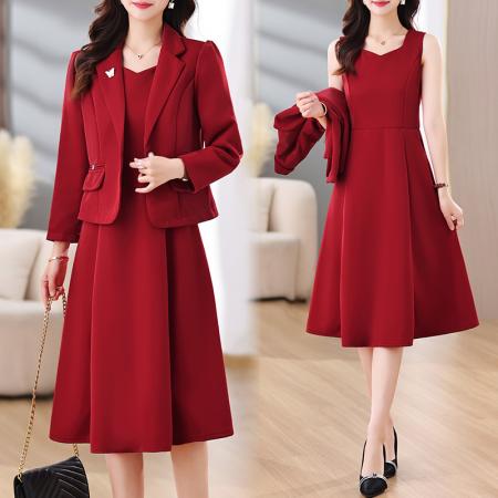 TR61831# 优雅洋气质红色西装外套半身裙套装秋冬款显瘦时尚套装裙