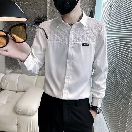 TR62288# 男士长袖衬衫 黑色 白色M-3XL  服装批发男装货源男装批发