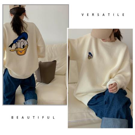 TR62810# 唐老鸭卡通刺绣大码宽松羊毛衫针织套头毛衣女秋冬上衣 服装批发女装批发服饰货源
