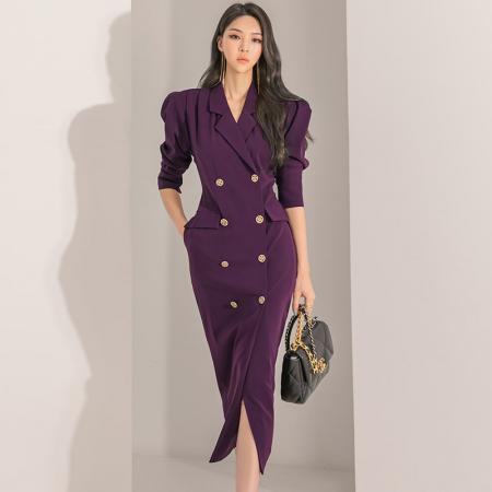 TR62835#韩版时尚气质修身显瘦轻奢高级感长款双排扣西装裙 服装批发女装批发服饰货源