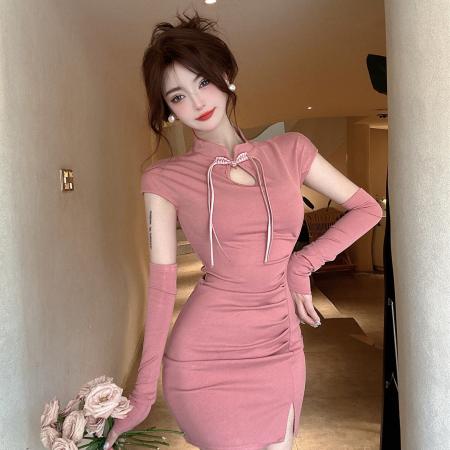 TR63247# 民国风复古改良中国风包臀旗袍时尚连衣裙配袖套