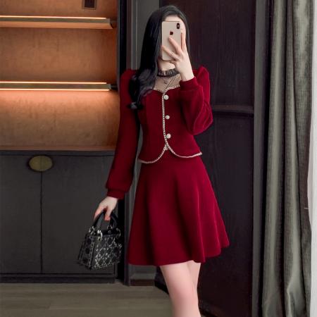 TR63254# 秋冬新款甜美减龄网纱拼接灯芯绒小香风短款小个子套装裙