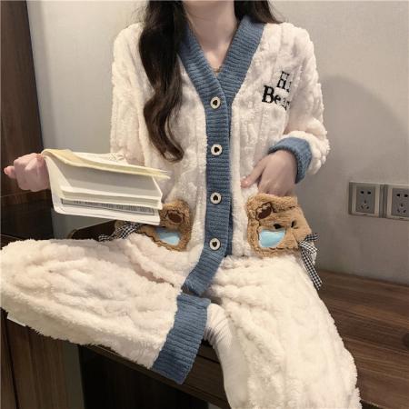 TR63524# ~~秋冬新款加绒加厚珊瑚绒睡衣套装 服装批发女装批发服饰货源