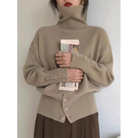 TR64391# 设计感高领毛衣女套头秋冬新款小众开叉保暖上衣针织打底衫女 服装批发女装批发服饰货源