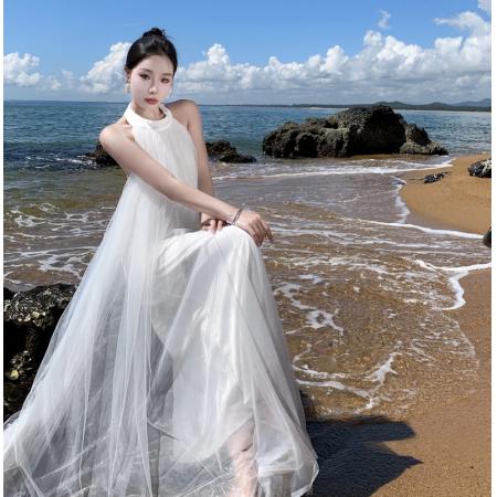 TR64677# 订婚法式新娘晨袍女挂脖轻婚纱小礼服睡裙伴娘白色露背连衣裙 服装批发女装货源服饰批发