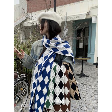 TR64829# 北极绒菱格针织围巾秋冬保暖围脖披肩 服装批发女装批发服饰货源