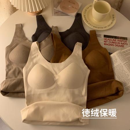 TR65486# 秋冬德绒保暖背心加绒加厚发热无痕打底内衣带胸垫 服装批发女装批发服饰货源