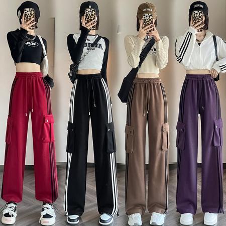 TR67359# 秋季新款女时尚宽松显瘦直筒束脚两穿百搭运动休闲卫裤 服装批发女装批发服饰货源