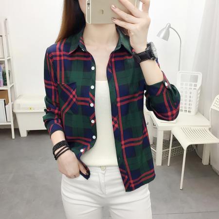 TR67344# 格子衬衫女长...