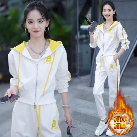 TR67502# 官图加绒加厚休闲运动服套装女秋冬新款宽松大码洋气两件套 服装批发女装批发服饰货源