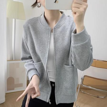 TR67506# 官图百搭拉链卫衣开衫短款外套女春秋季宽松休闲小个子夹克棒球服 服装批发女装批发服饰货源