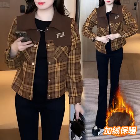 TR67620# 格子外套女新款冬装时尚洋气加绒加厚百搭减龄短款上衣 服装批发女装批发服饰货源