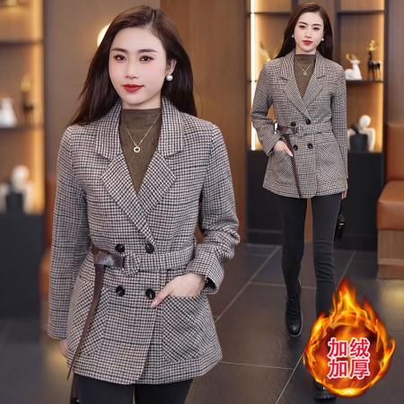 TR67632# 毛呢西装外套女秋冬新款加厚西服洋气千鸟格短款大衣气质时尚 服装批发女装批发服饰货源
