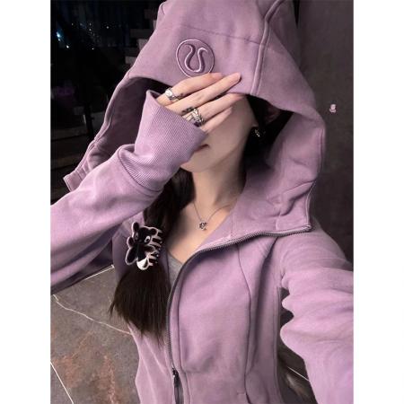 TR67931# 华棉复合银狐绒连帽卫衣女刺绣修身拉链开衫运动上衣 服装批发女装批发服饰货源