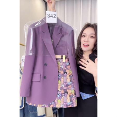 TR67774# 秋装搭配一整套高端奢华时装高级感小香风紫色西装外套