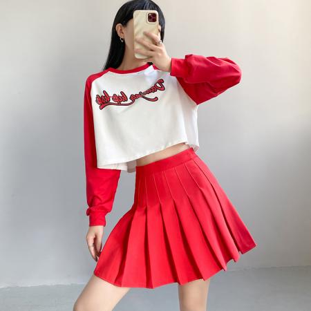 TR68232# ~韩版时尚减龄学院风套装百褶裙短裙 服装批发女装批发服饰货源