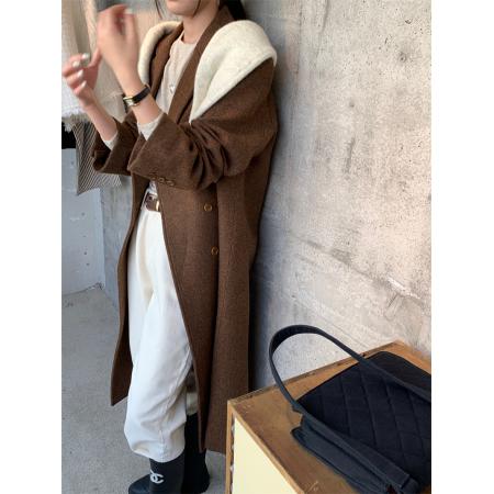 TR70021# 韩国chic复古西装领长款羊毛毛呢大衣 服装批发女装批发服饰货源