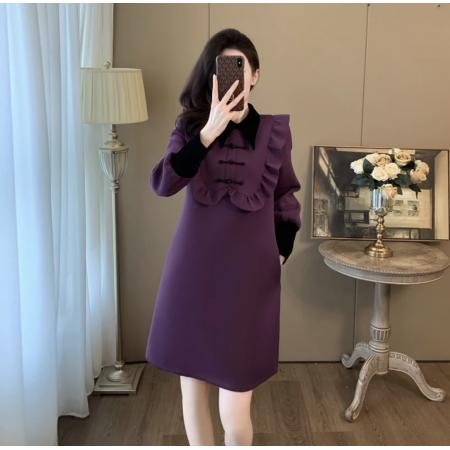 TR71250# 新中式国风紫色连衣裙 服装批发女装批发服饰货源