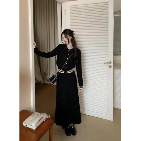 TR71413# 秋冬新款韩版黑色显瘦气质针织套装裙 服装批发女装批发服饰货源