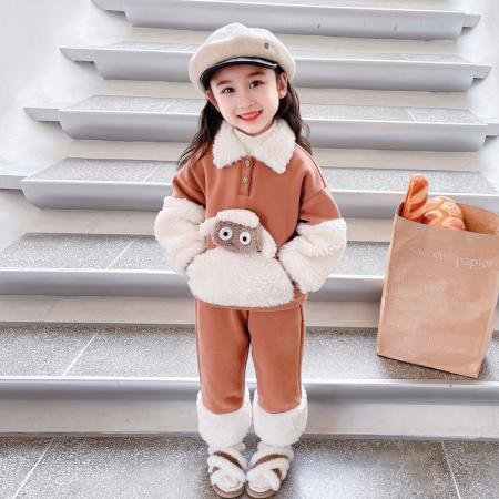 TR72802# 鱼鳞复合贝贝绒儿童套装时髦拼接卫衣洋气韩版两件套 童装批发童装货源