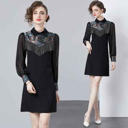 TR72971# 新中式国风休闲新款气质优雅显瘦高级感黑色裙子 服装批发女装批发服饰货源