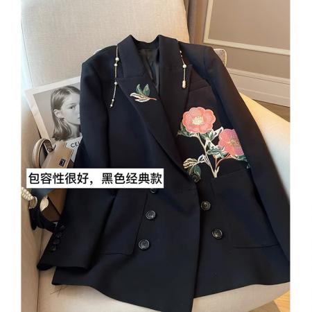 TR73074# 黑色重工刺绣小西装外套女装春季新款韩版休闲时尚气质上衣