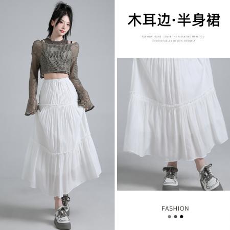TR73137# ！新款韩版简约纯色高腰拼接蛋糕裙A字裙半身裙